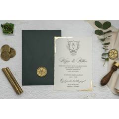 Altın Varak Desenli, Özel Zarflı Düğün Davetiyesi Ekonom 9193 Mühürsüz