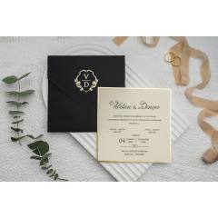 Sade ve Klasik, Siyah Renk Zarflı Düğün Davetiyesi Ekonom 9282