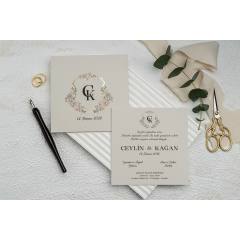 Sade ve Klasik, Özel Zarflı Düğün Davetiyesi Ekonom 9289