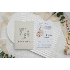 Ciçek Desen Baskılı, Özel Zarflı Düğün Davetiyesi Ekonom 9298