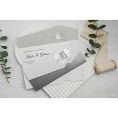 Mermer Desenli, Kendinden Katlamalı Düğün Davetiyesi Ekonom 9312