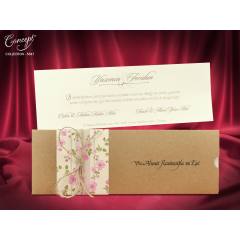Kraft Zarflı, Çiçek Desen Baskılı Davetiye - 5547