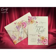 Çiçek Desen Baskılı Zarflı Davetiye - 5565