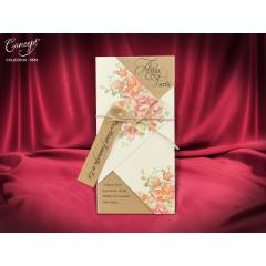 Çiçek Desen Baskılı Zarflı Davetiye - 5569
