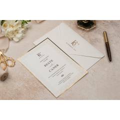 Altın Varak Desen Baskılı, Mühürlü Lüks Düğün Davetiyesi - Erdem 5118