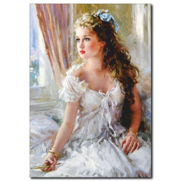 Beyaz Elbiseli Güzel Kadın Tablosu