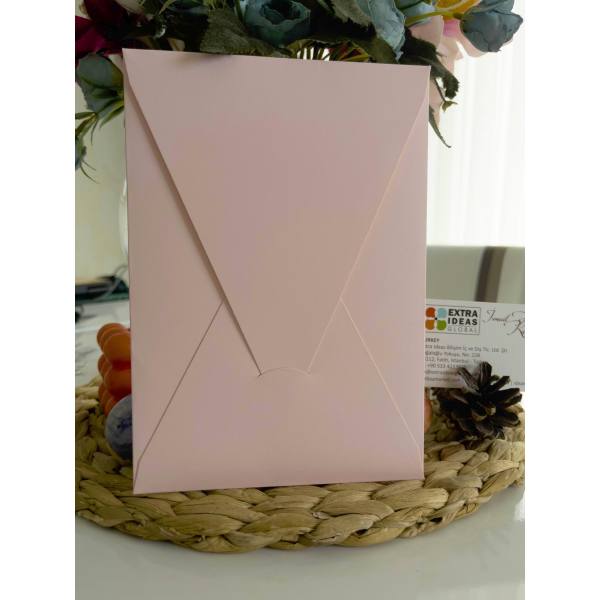 14x20, Açık Pembe Renkli, Dikey Üçgen Kapaklı Davetiye Zarfı