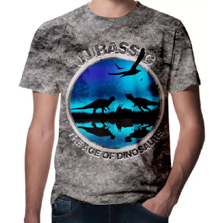 Jurassic Park Dinazor Baskılı 3D Tişört-1508