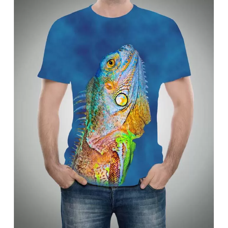 Bukalemun Desenli 3D Tişört