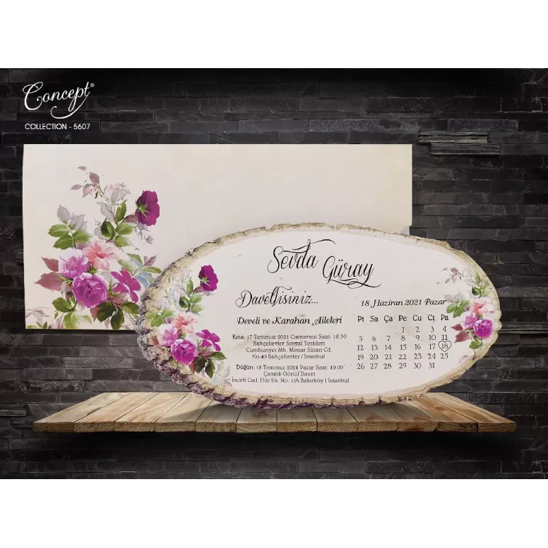 Çiçek desenli düğün kartı - Concept 5607