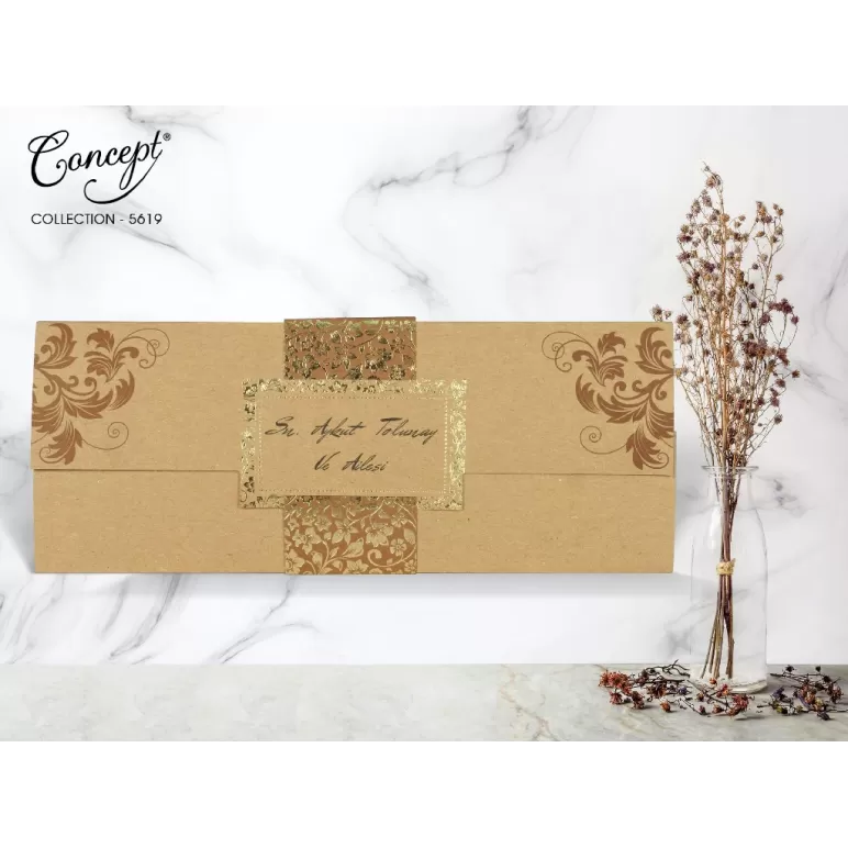 Kuşak aksesuar detaylı düğün kartı - Concept 5619