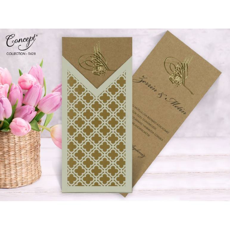 Tuğra desenli, kabartmalı düğün kartı - Concept 5628 Tuğra desenli, kabartmalı düğün kartı - Concept 5628