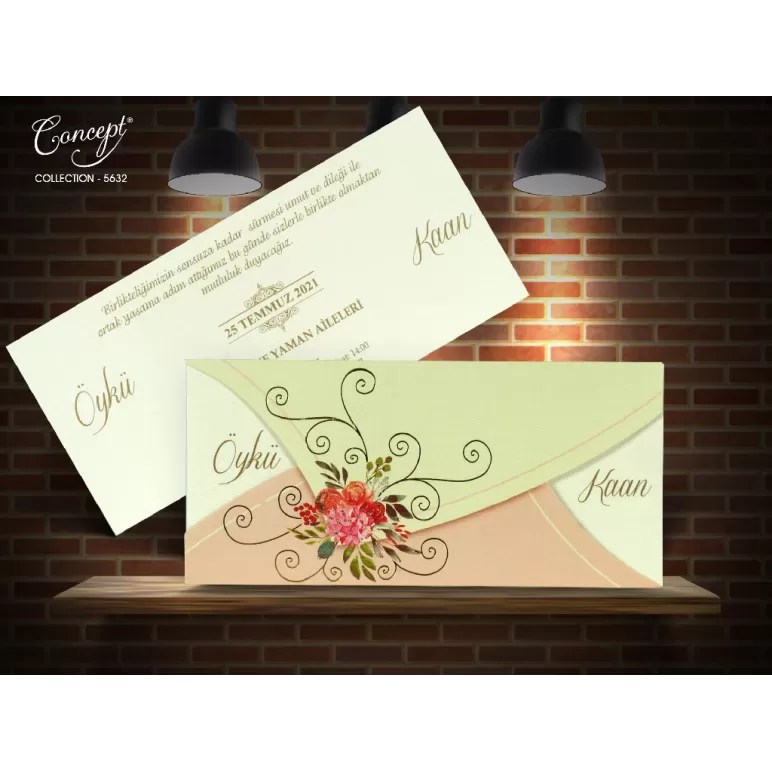 Çiçek desenli düğün kartı - Concept 5632