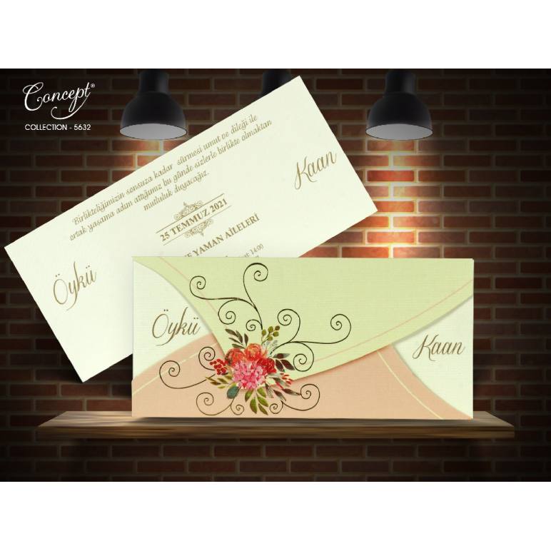 Çiçek desenli düğün kartı - Concept 5632