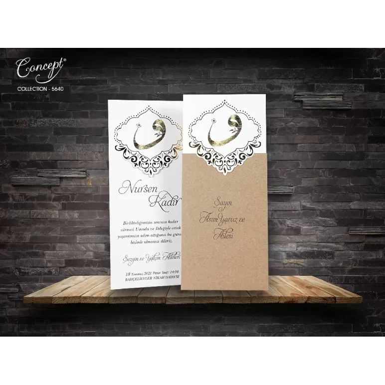 Arapça harf detaylı düğün kartı - Concept 5640