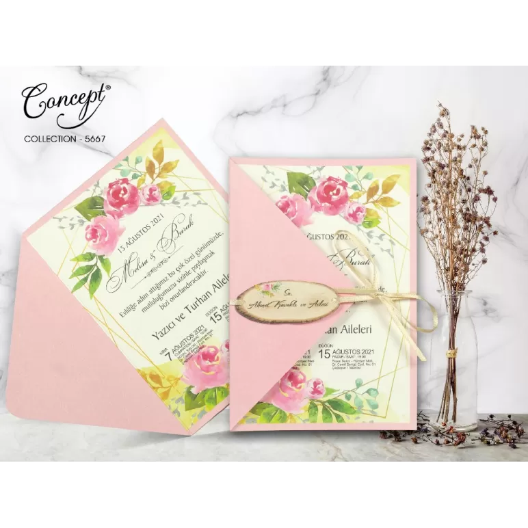 Çiçek desenli düğün kartı - Concept 5667