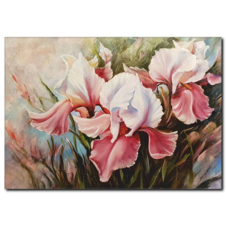 Pembe ve Beyaz Çiçekli Yağlı Boya Tablo