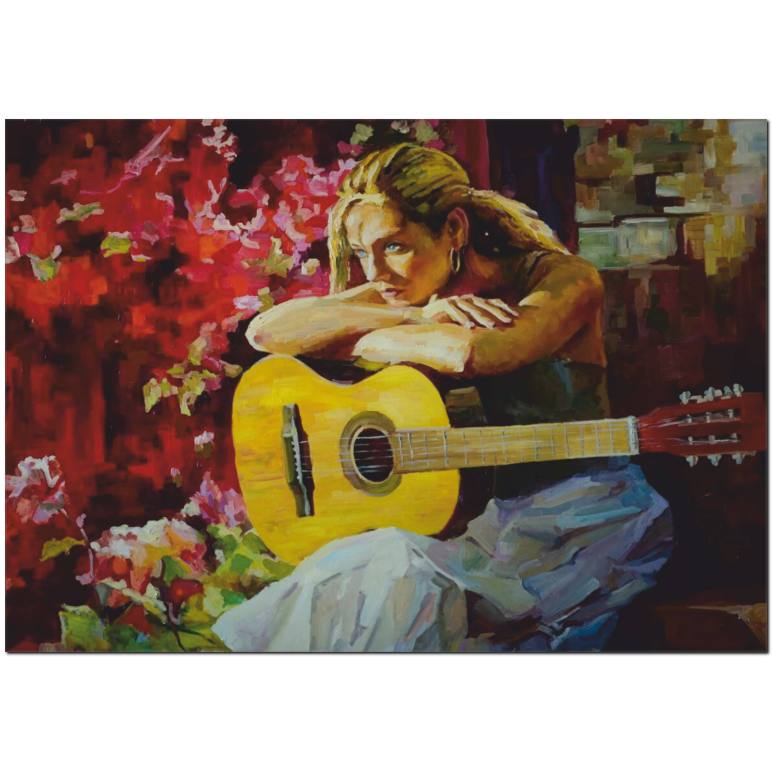 Gitar Çalan Kız Yağlı Boya Tablo