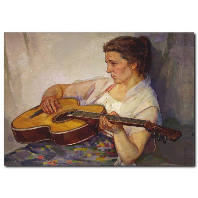 Gitar ve Kadın Yağlı Boya Tablo