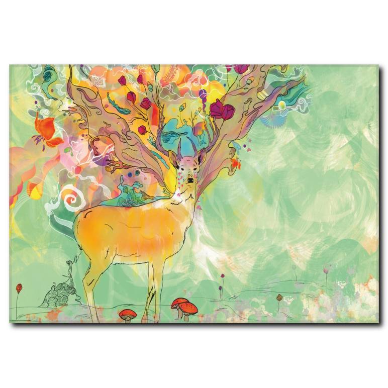 Çiçek ve Geyik Yağlıboya Kanvas Tablo