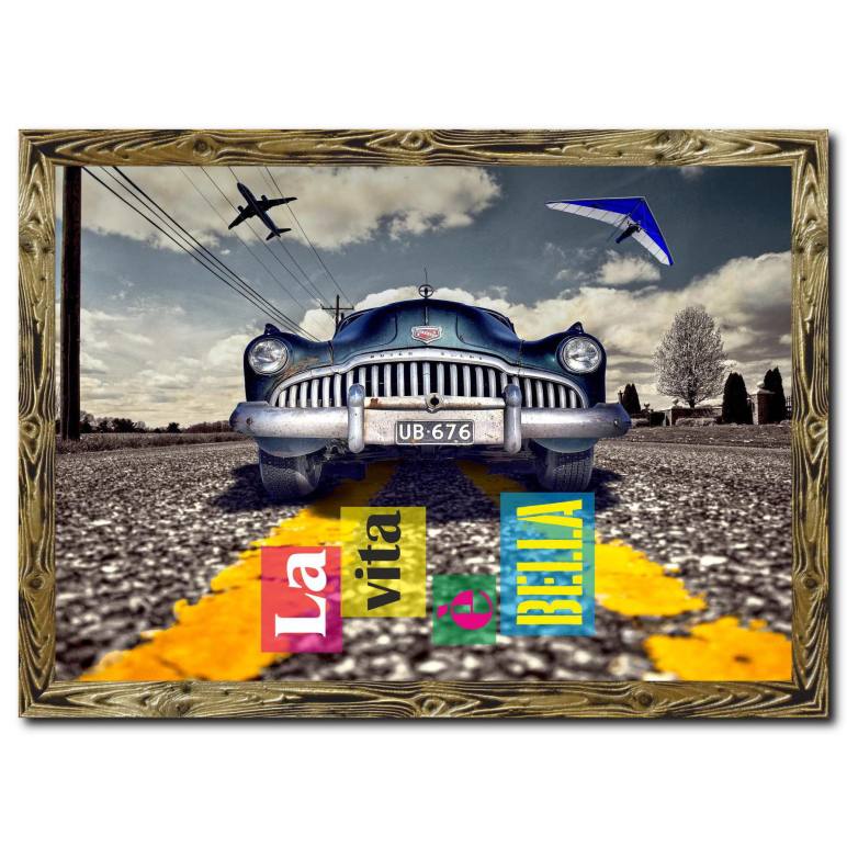 Klasik Araba Doğal Ahşap Çerçeveli Tablo
