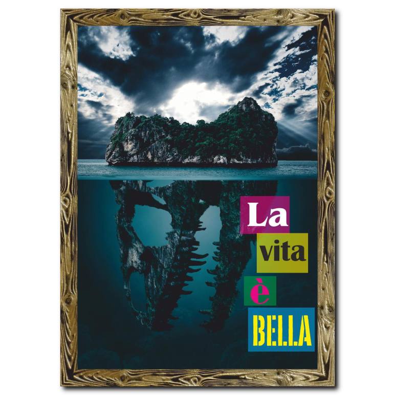 Ada ve Suya Yansıması Doğal Ahşap Çerçeveli Tablo