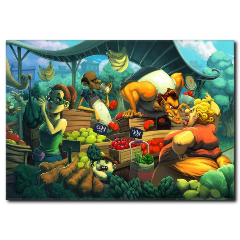 Karikatürize Semt Pazarı Kanvas Tablo