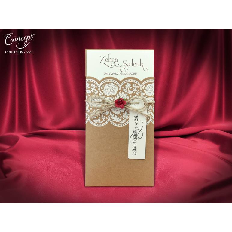 Çiçek Desen Baskılı Kraft Davetiye - 5561 Çiçek Desen Baskılı Kraft Davetiye - 5561