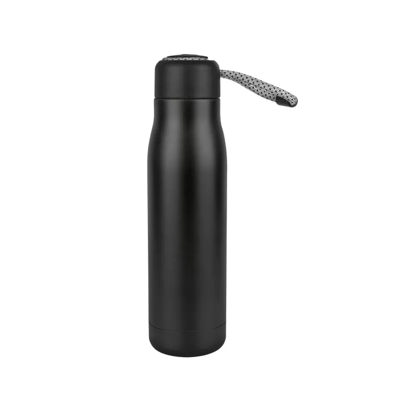 Taşıma İpli Çelik Termos 600 Ml - Siyah Renkli